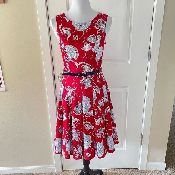 Tommy Hilfiger Belted A-line Dress Scarlett Red and Blue size 6 - Picture 13 of 13
